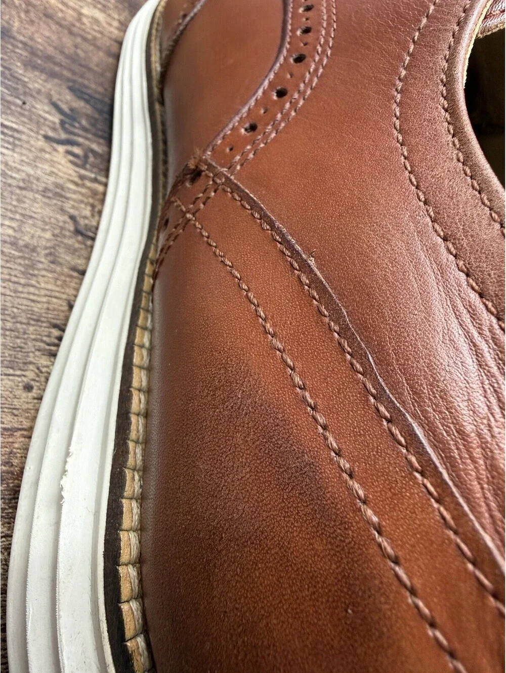 Cole Haan Grand.ØS C26471 Men’s Brown Leather Wingtip Oxford Dress US 14 M